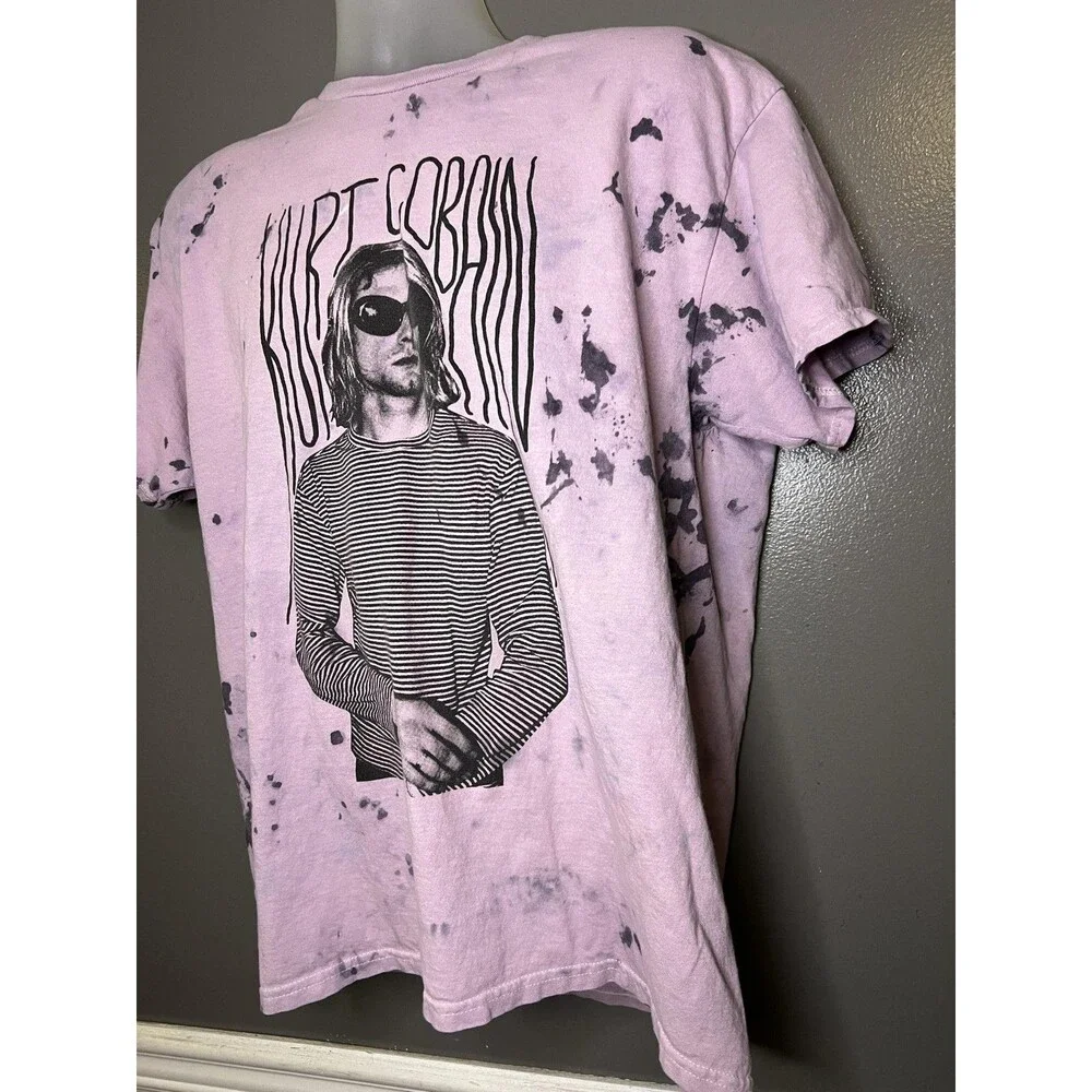 Kurt Cobain Shirt Mens Medium Pink Bleach Tie Dye Graphic Band Tee Rock Grunge - Picture 4 of 7